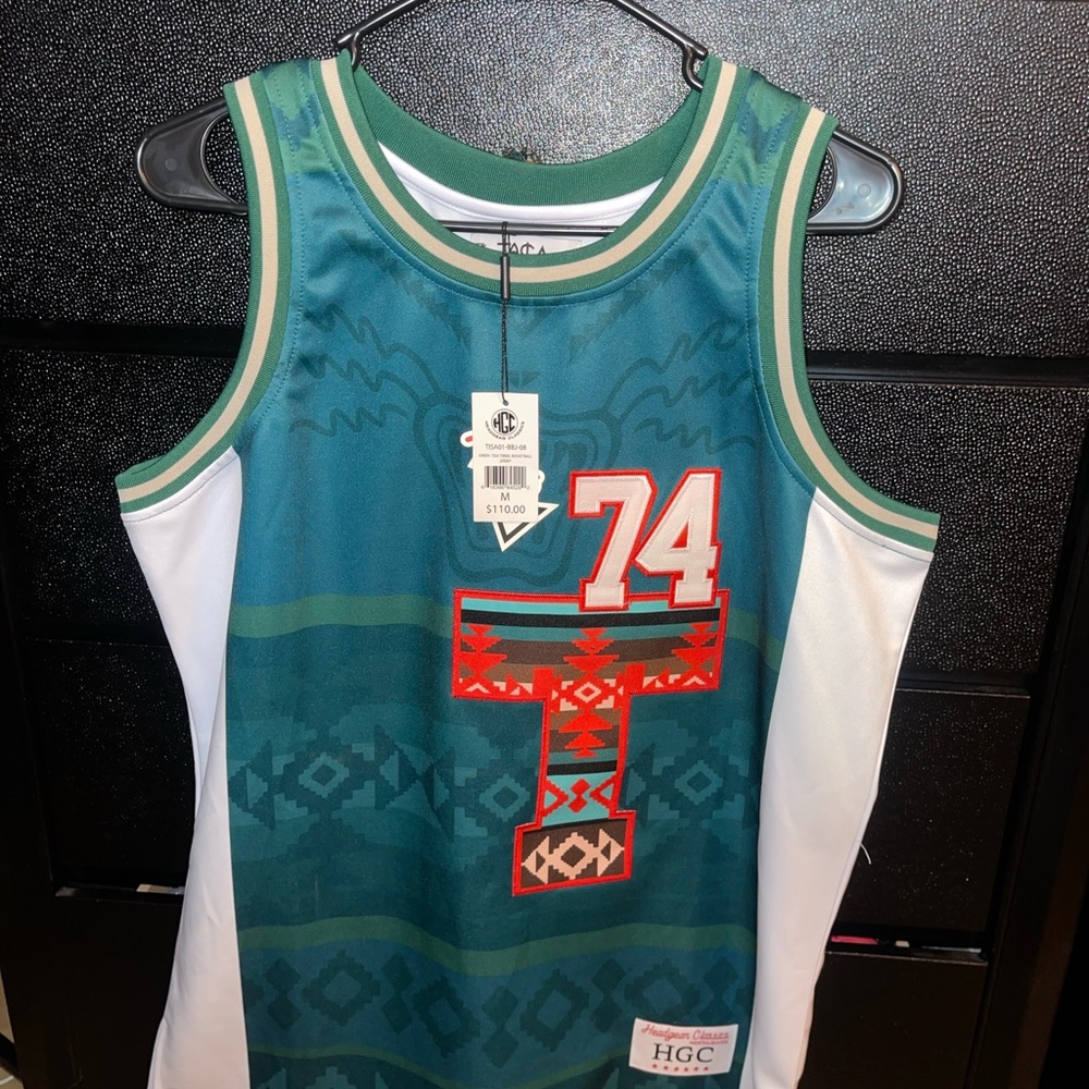 Men's Green and White Jersey with Red Accents